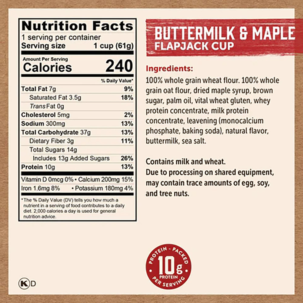 Kodiak Cakes Flapjack Cup Buttermilk Maple - Nutrition Facts