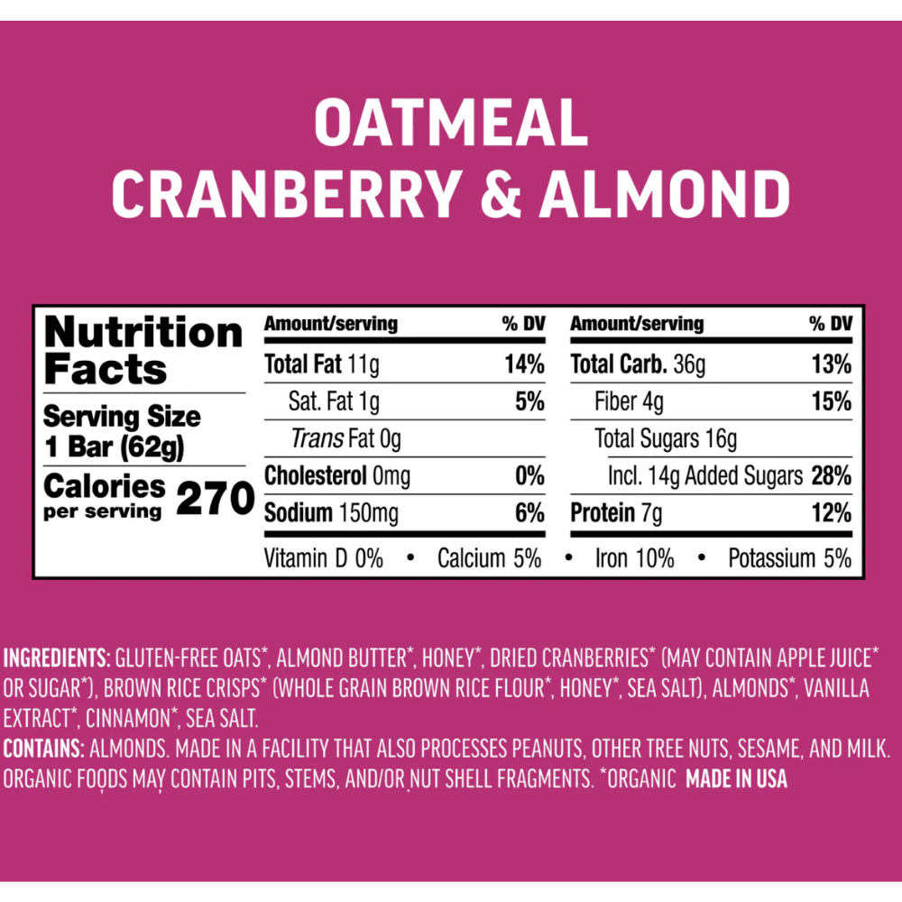 Kate's Real Food Bar - Oatmeal Cranberry Almond - Fuel Goods