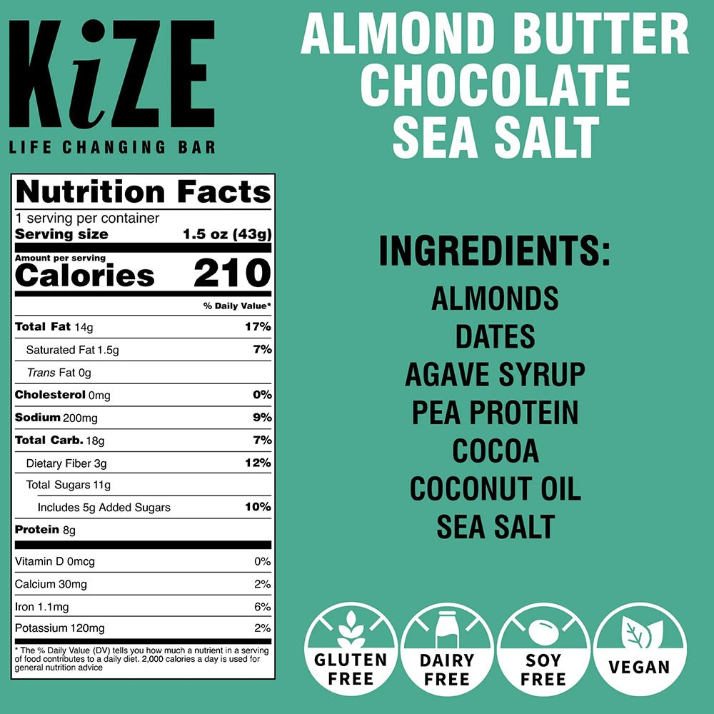 KiZE Bar - Almond Butter Chocolate Sea Salt - Fuel Goods