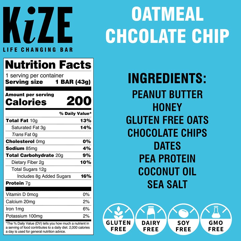 KiZE Bar - Oatmeal Chocolate Chip - Fuel Goods