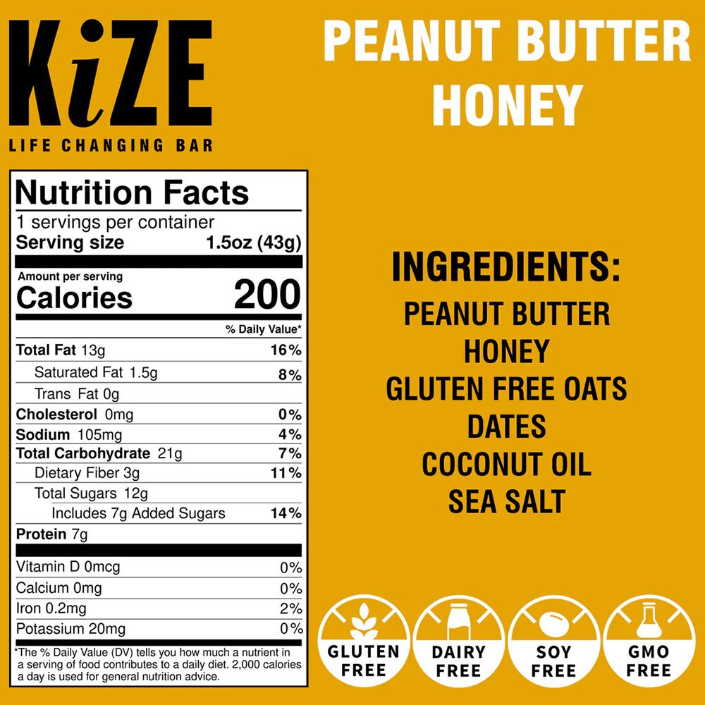 KiZE Bar - Peanut Butter Honey - Fuel Goods