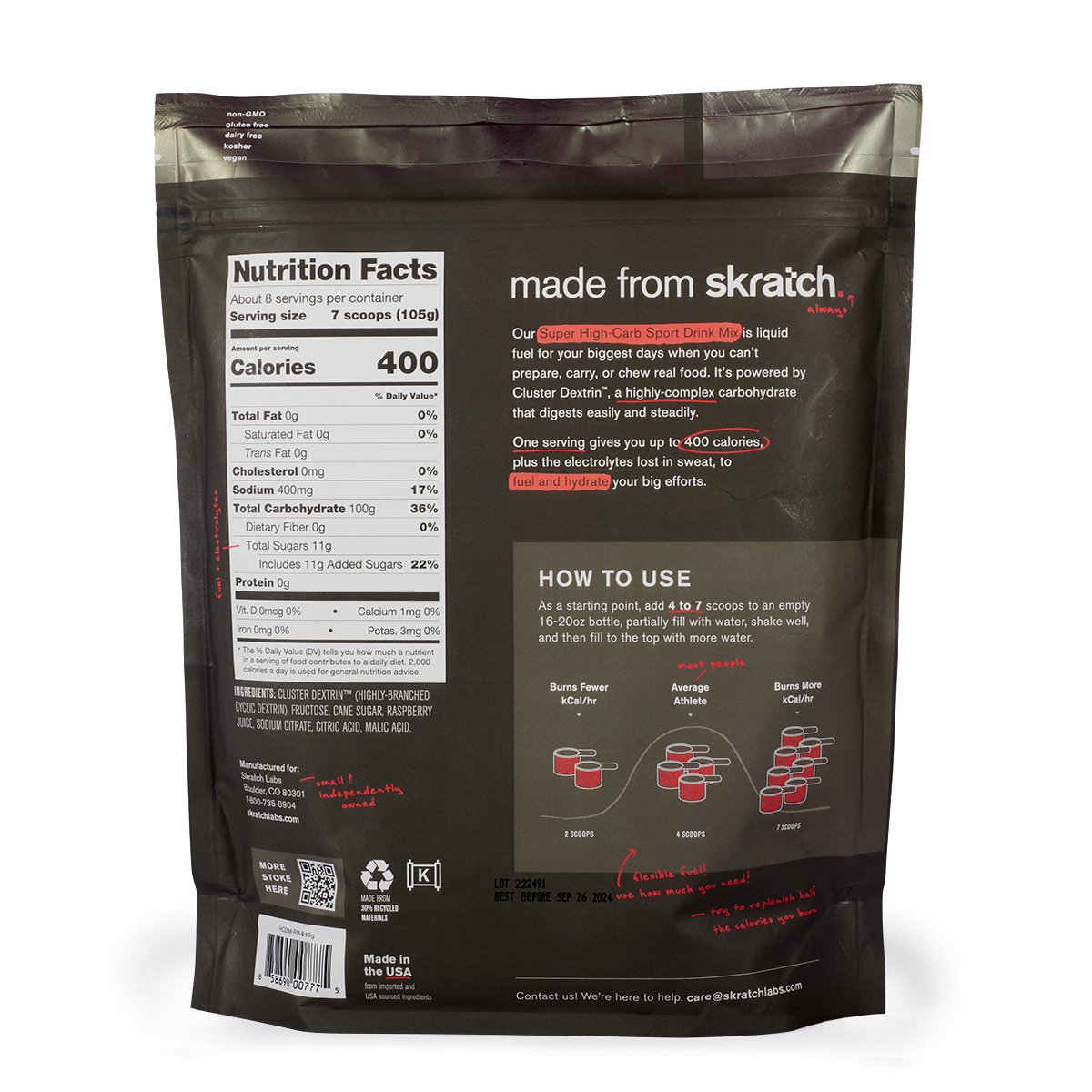 Skratch Labs Super High Carb Sport Drink Mix - Raspberry - Fuel Goods