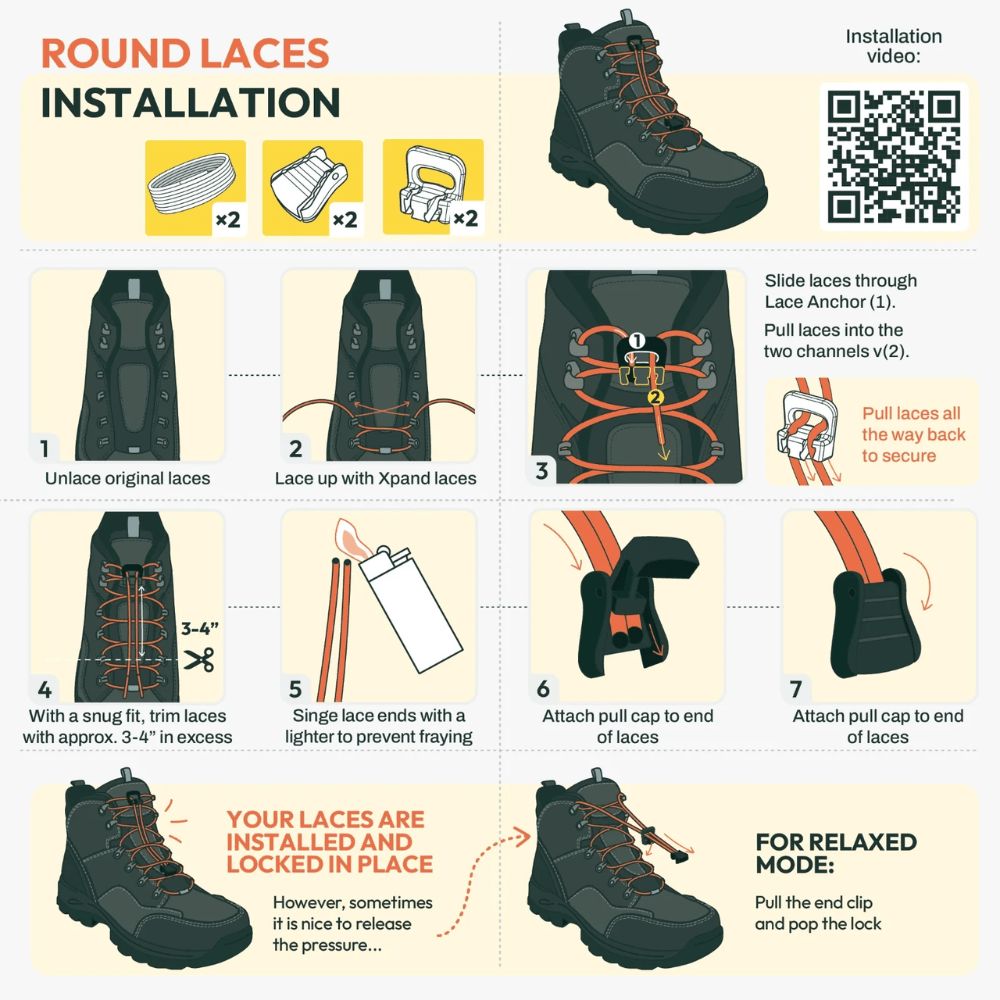 Xpand Laces No - Tie Round Laces - Solid Black - Fuel Goods