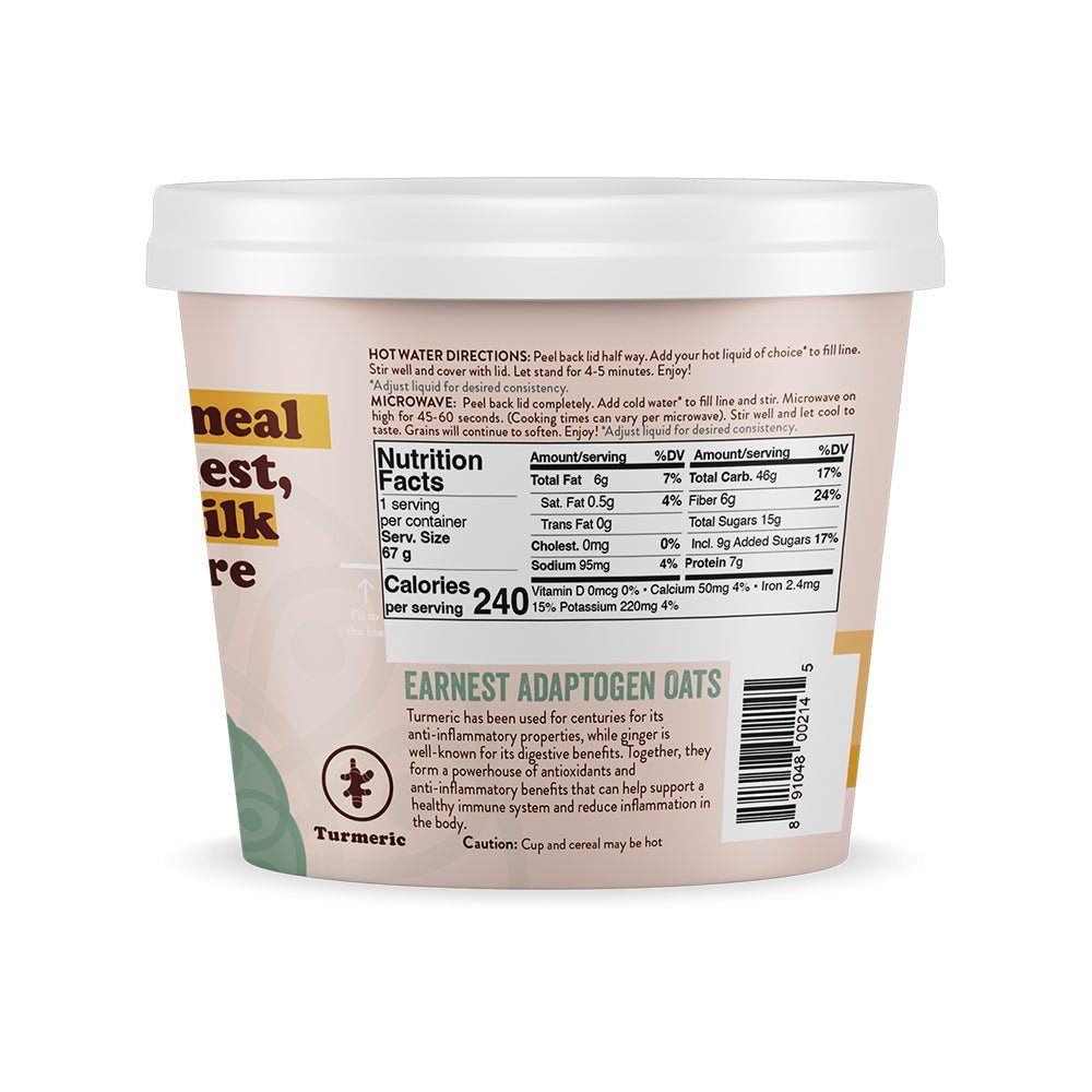 Earnest Eats Superfood Adaptogen Oatmeal Cup - Golden Milk - Fuel Goods